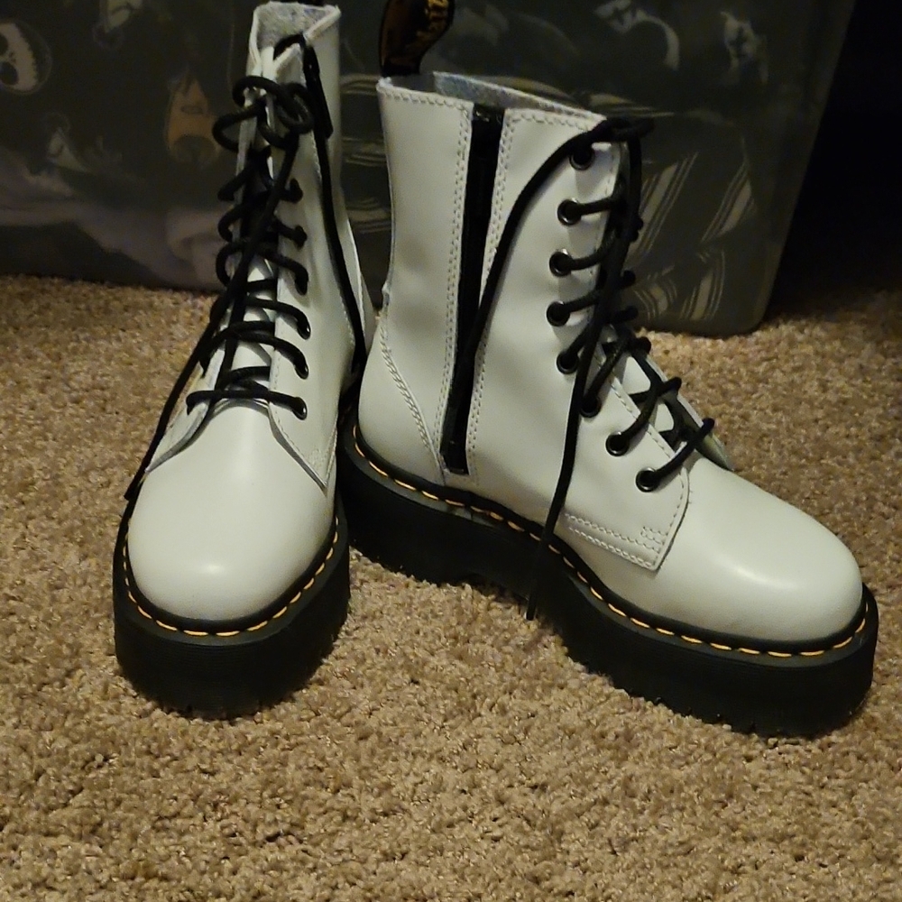 Dr. Martens White and Black Platform Combat Boots - Picture 1 of 3